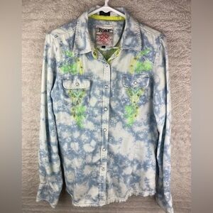 ROAR Snap Weatern Shirt Fringe Hem Medium